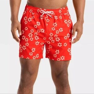 Goodfellow & Co Red Floral Swim Trunks Red 5" Swim Shorts Men's Size XL